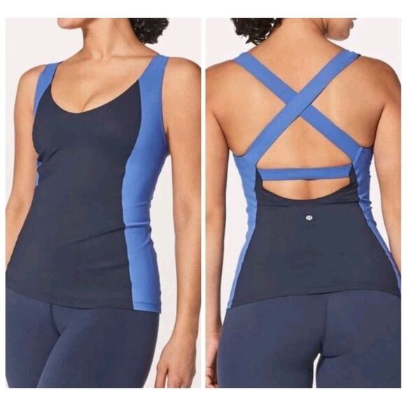 Lululemon Long Breath 2 In 1 Tank Midnight Navy / Moroccan Blue Sz 10 Athletica - Picture 1 of 6
